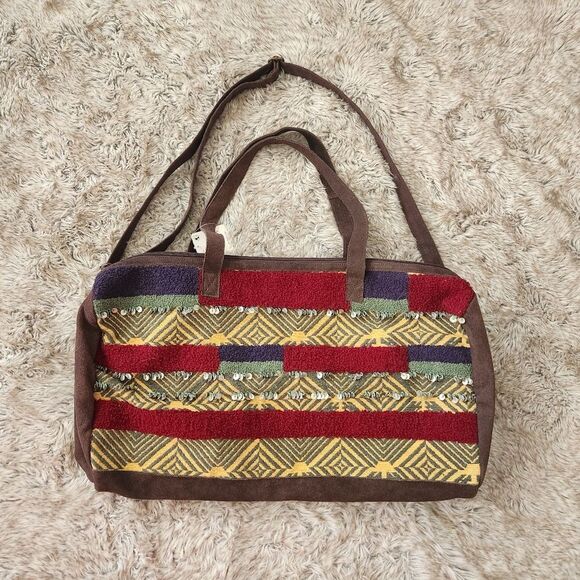 Free People First Class Embellished Weekender Duffle Bag Stripes and Geometric - Picture 1 of 11